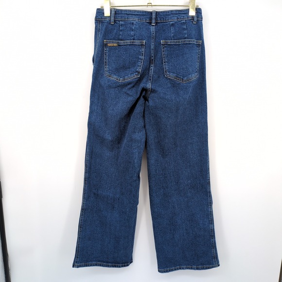 Michael Kors Wide Leg Sailor Jeans Women 6 Blue Gold Button High Rise Denim - Picture 2 of 8